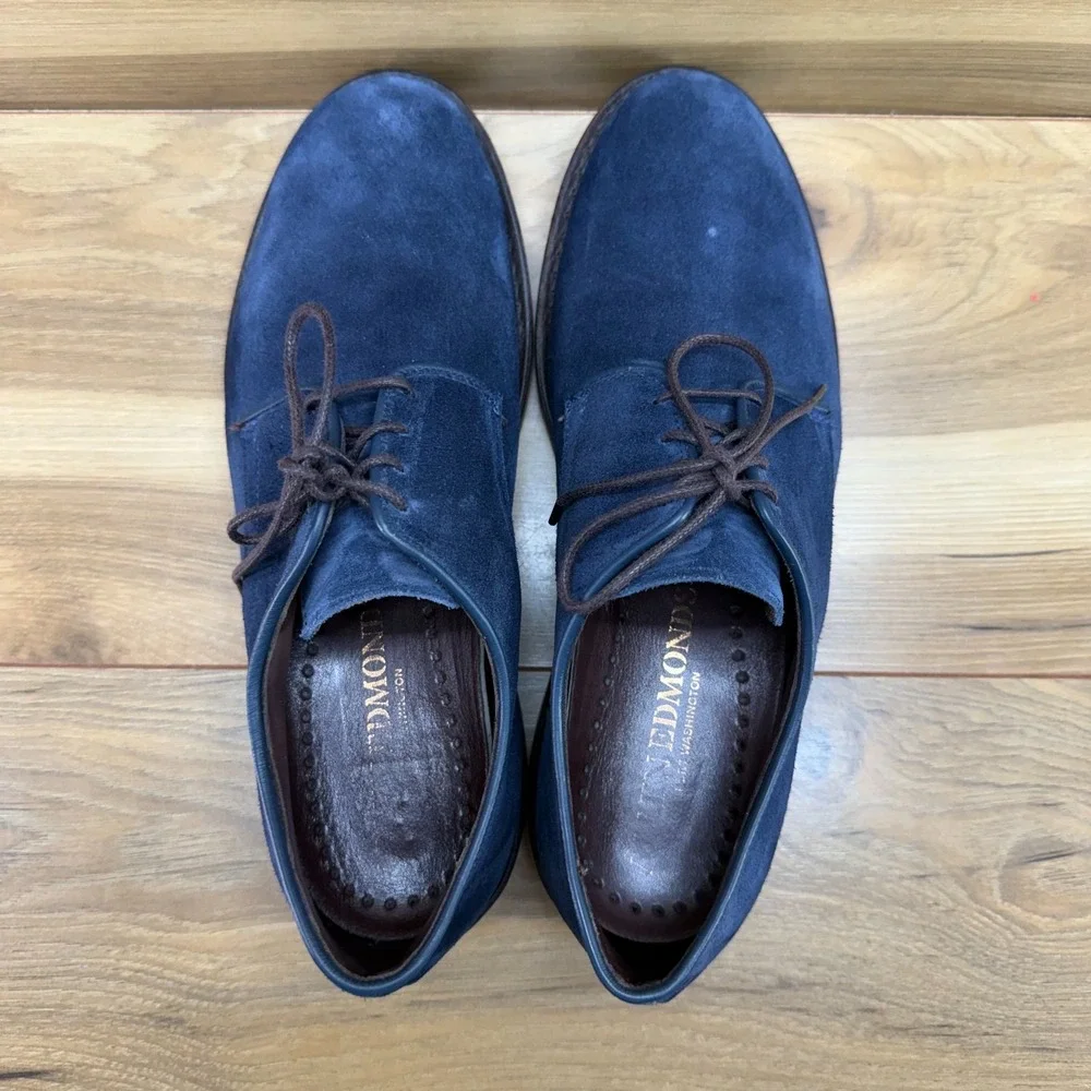 ALLEN EDMONDS Nomad Blue Suede Oxfords 8 D Feather Welt Business Casual